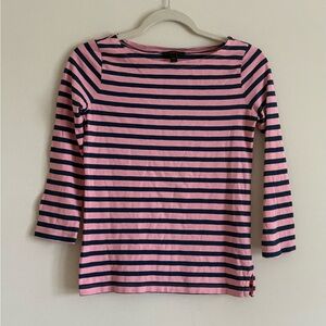 J Crew Pink and Blue Striped Boatneck 3/4 Sleeves Womens Shirt XXS